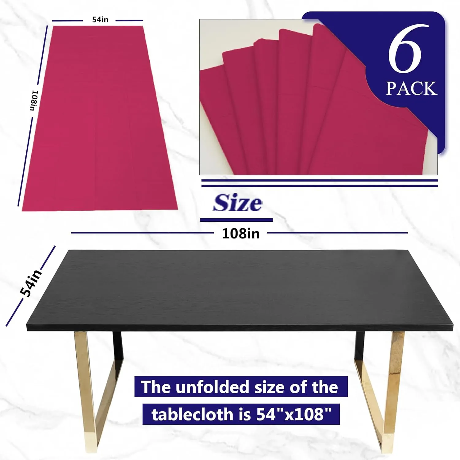 [6 Pack] Burgundy Paper Tablecloth Disposable for Rectangle Tables, 54 X 108 Inch Party Table Cover with Plastic Backing, Waterproof 3 Ply Table Cloth for Christmas Party Xmas