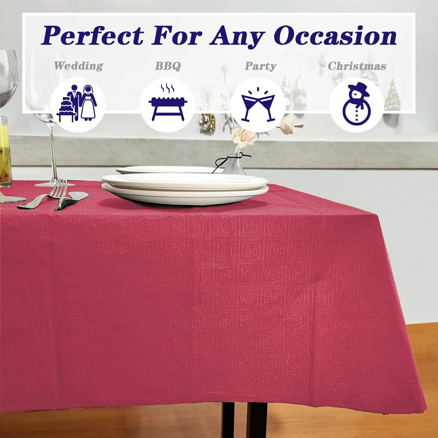 [6 Pack] Burgundy Paper Tablecloth Disposable for Rectangle Tables, 54 X 108 Inch Party Table Cover with Plastic Backing, Waterproof 3 Ply Table Cloth for Christmas Party Xmas