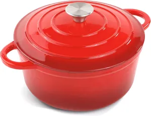 6 Quart Enameled Cast Iron Dutch Oven Pot with Lid, Oven Safe up to 500°F or on Stovetop, Non-stick Dutch Oven for Bread Baking, Cooking, Dual Handles Cookware, Crimson Red