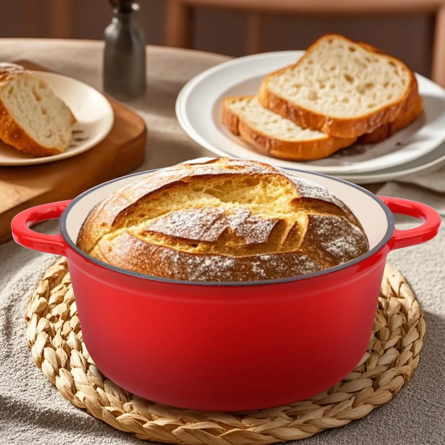 6 Quart Enameled Cast Iron Dutch Oven Pot with Lid, Oven Safe up to 500°F or on Stovetop, Non-stick Dutch Oven for Bread Baking, Cooking, Dual Handles Cookware, Crimson Red