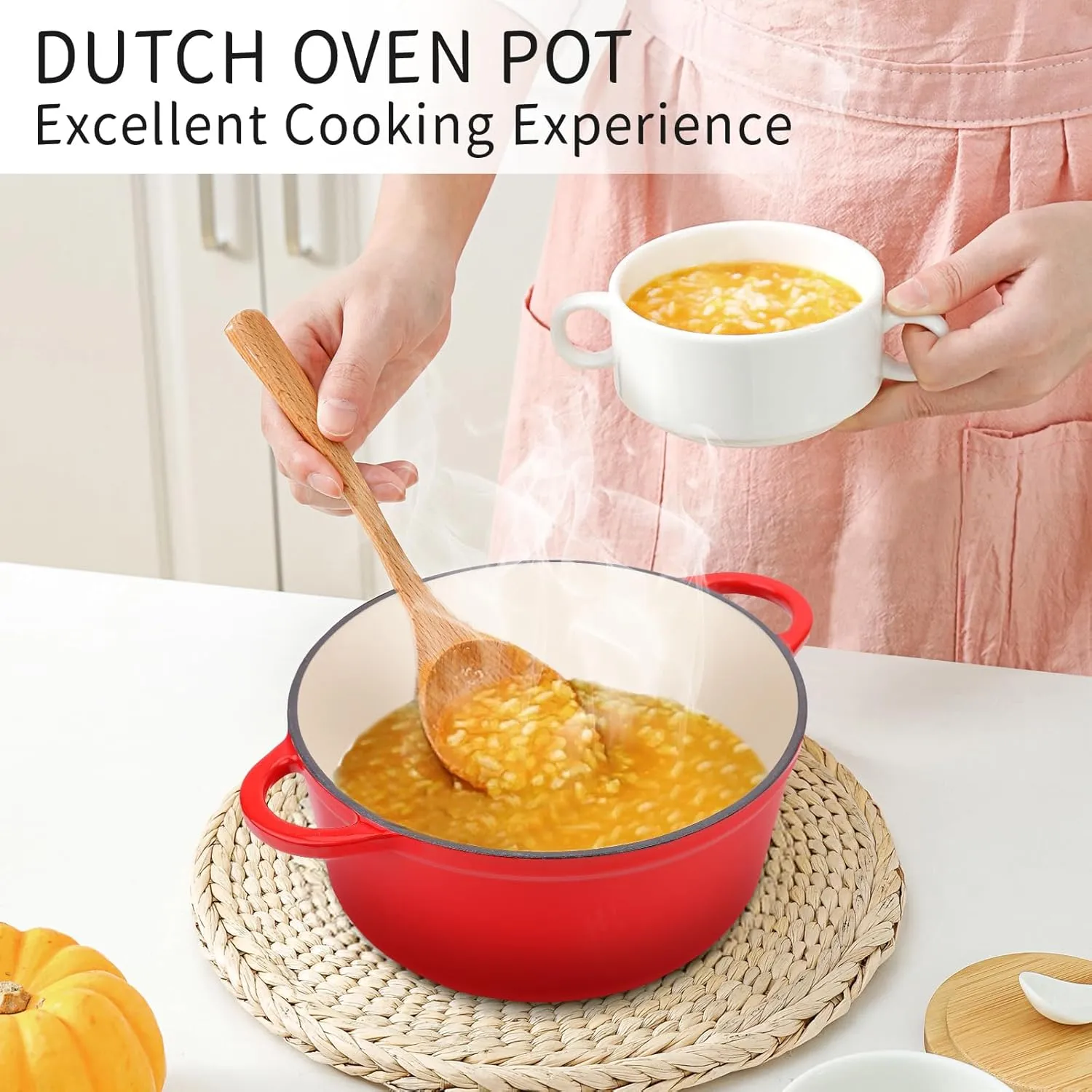6 Quart Enameled Cast Iron Dutch Oven Pot with Lid, Oven Safe up to 500°F or on Stovetop, Non-stick Dutch Oven for Bread Baking, Cooking, Dual Handles Cookware, Crimson Red