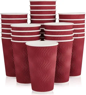 60 Pack 16 oz Paper Coffee Cups, Wine Red Disposable Beverage Cups with Insulated Ripple Wall for Coffee, Tea, and Hot Chocolate