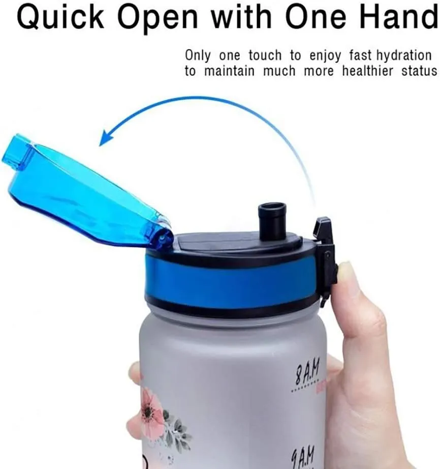 64HYDRO 32oz 1liter Rose Flower Tale as Old as Time Song as Old as Rhyme Water Bottles with Time Marker, Motivational Water Tracker Bottle with Times to Drink for Home, Work, Gym, Fitness, Sports