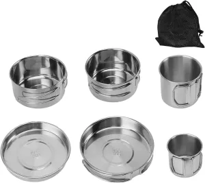 6PCS Portable Cookware Set Outdoor Cookware Set Camping Cookware Set Pan Pot Easy to Clean Multifunctional Tableware
