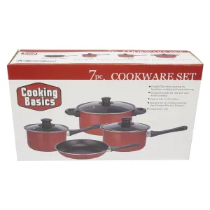 7 Piece Red Non-Stick Cookware Set