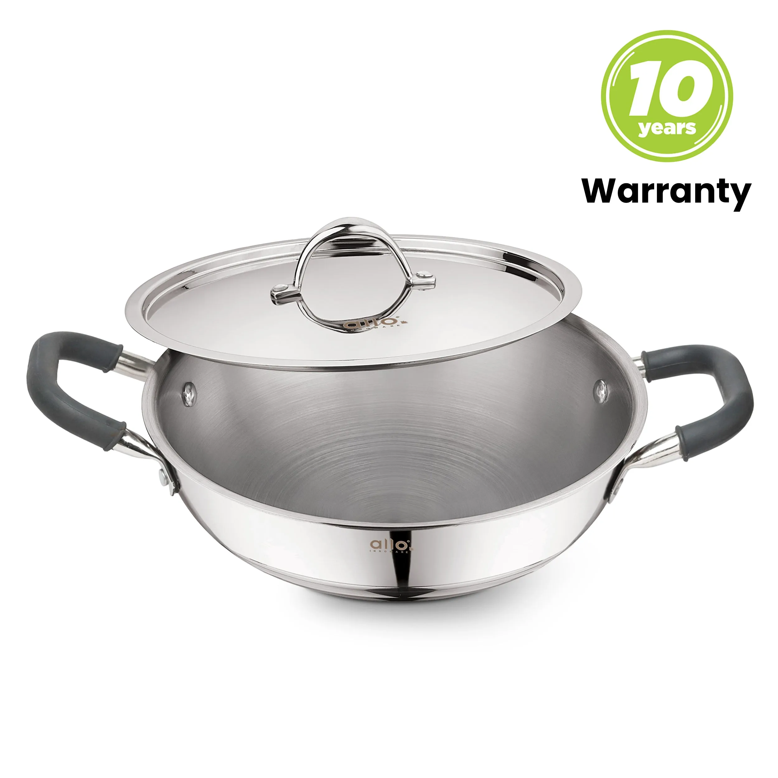 7.5L Allo CookSafe TriPly Kadhai | Stainless Steel | With Stainless Steel Lid | Induction Friendly | 34 cm