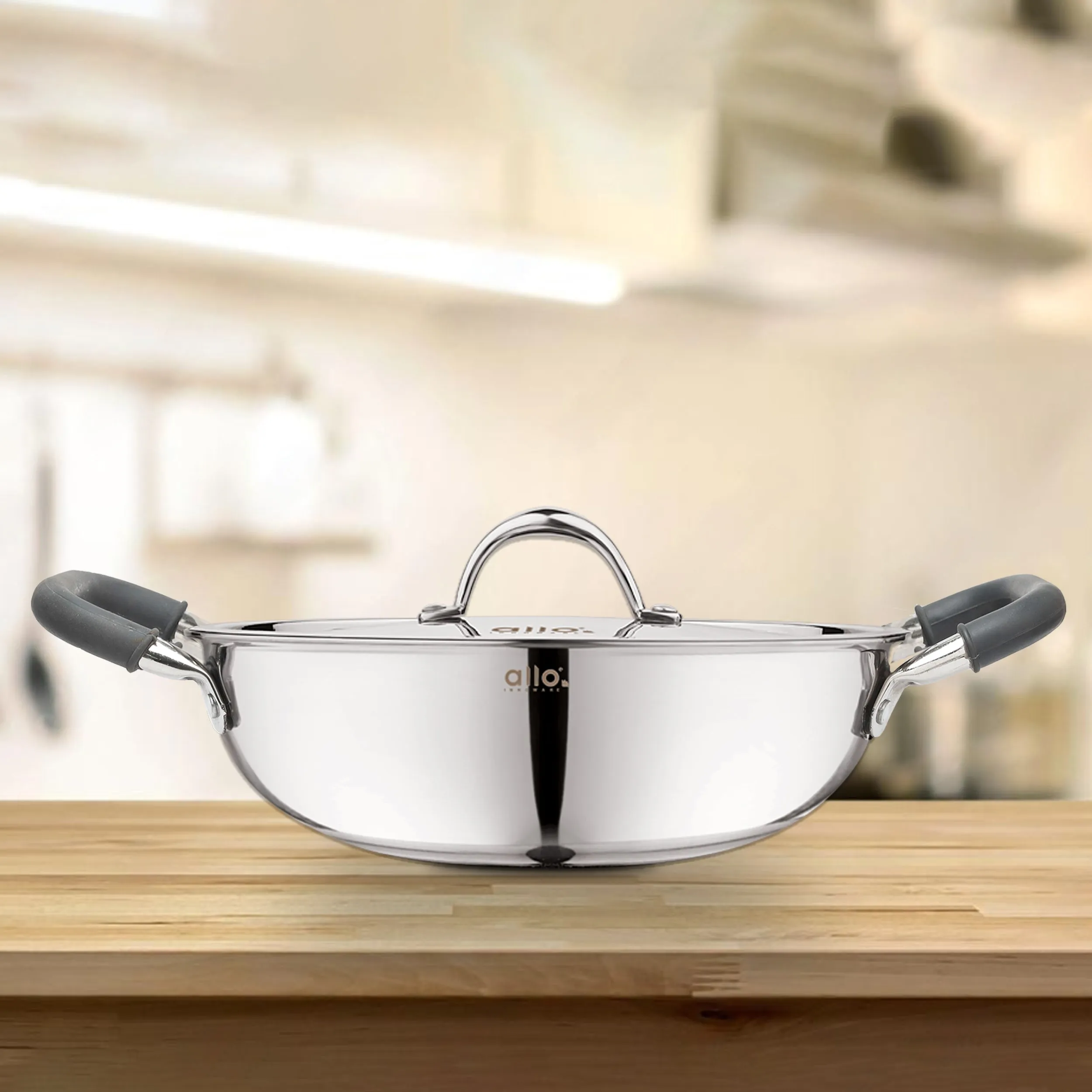 7.5L Allo CookSafe TriPly Kadhai | Stainless Steel | With Stainless Steel Lid | Induction Friendly | 34 cm