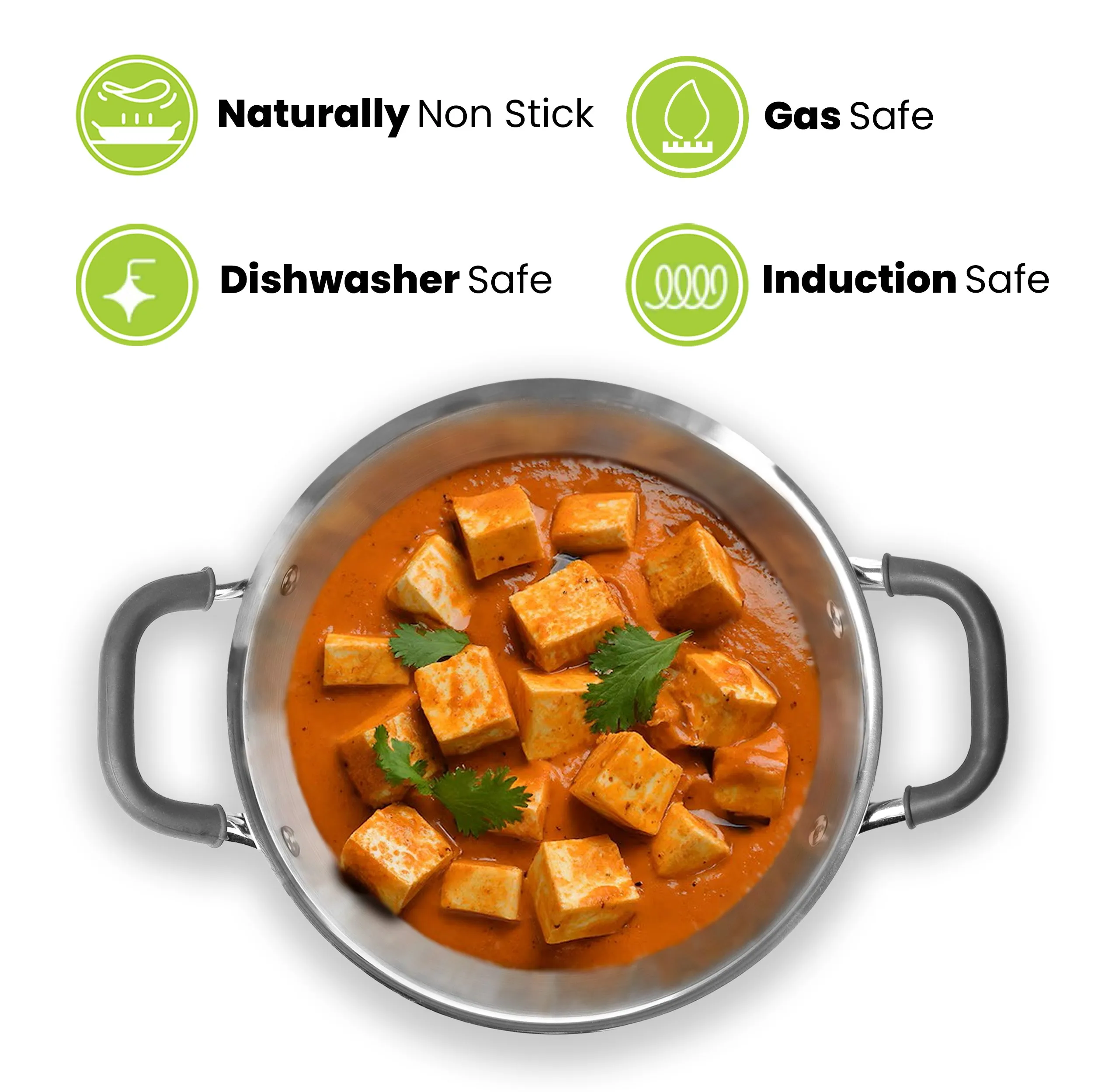 7.5L Allo CookSafe TriPly Kadhai | Stainless Steel | With Stainless Steel Lid | Induction Friendly | 34 cm