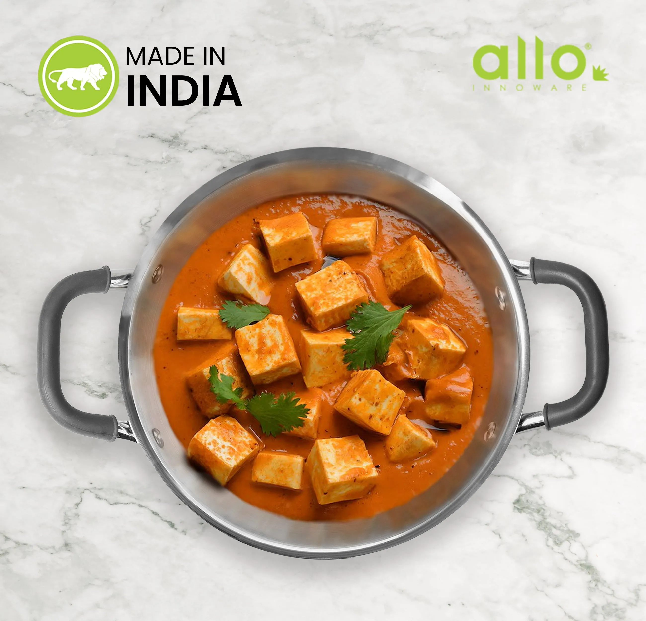 7.5L Allo CookSafe TriPly Kadhai | Stainless Steel | With Stainless Steel Lid | Induction Friendly | 34 cm