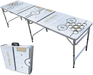 8-Foot Folding Portable Pong Table w/Optional Cup Holes & LED Lights - Las Vegas Hockey Rink (Choose Your Model)