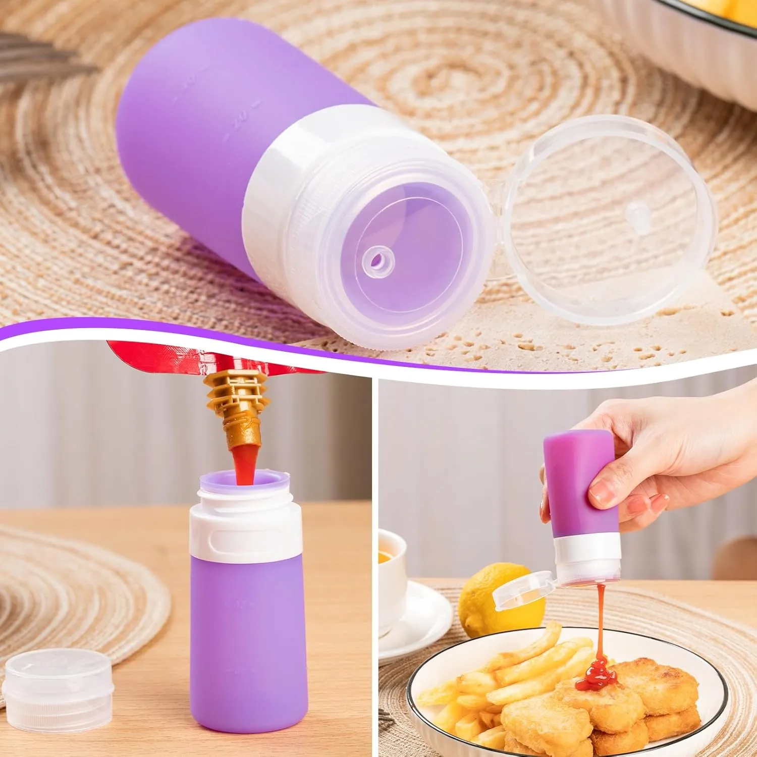 8-Pack Salad Dressing Container To Go, 2-oz Silicone Small Condiment Squeeze Bottles and 1.6 oz Stainless Steel Sauce Containers Cups, Leakproof Condiment Containers with Lids for Lunch Box