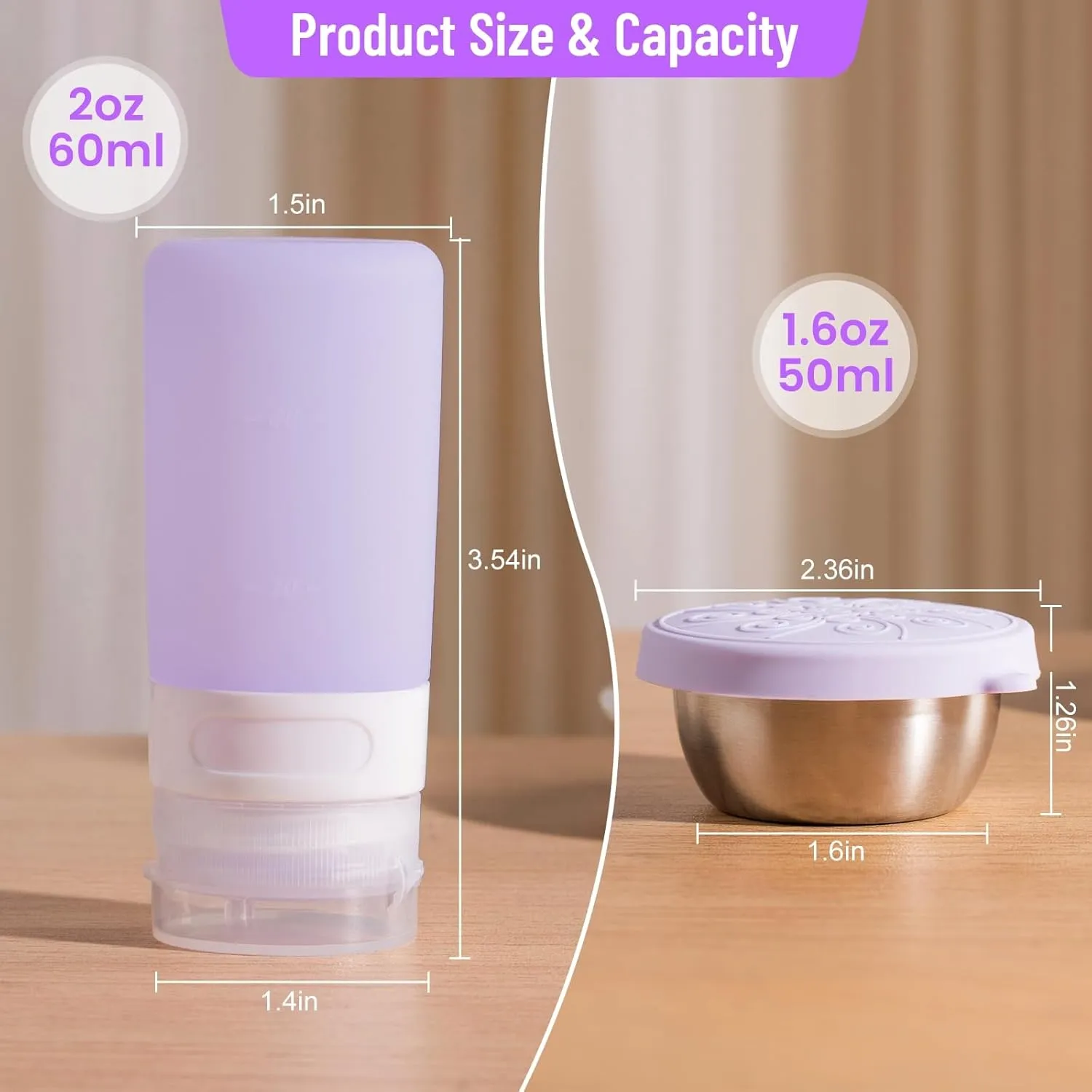 8-Pack Salad Dressing Container To Go, 2-oz Silicone Small Condiment Squeeze Bottles and 1.6 oz Stainless Steel Sauce Containers Cups, Leakproof Condiment Containers with Lids for Lunch Box