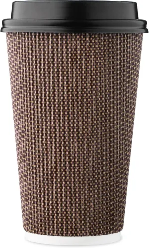 [85 SET]Harvest Pack 16 oz Disposable Coffee Cups, Insulated Ripple Double-Walled Paper Cups with Lids, Brown Geometric, Drinking Cups for Tea Hot Chocolate Drinks To go coffee cups