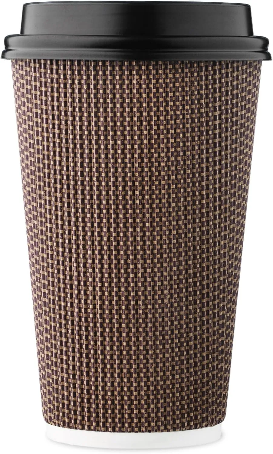 [85 SET]Harvest Pack 16 oz Disposable Coffee Cups, Insulated Ripple Double-Walled Paper Cups with Lids, Brown Geometric, Drinking Cups for Tea Hot Chocolate Drinks To go coffee cups