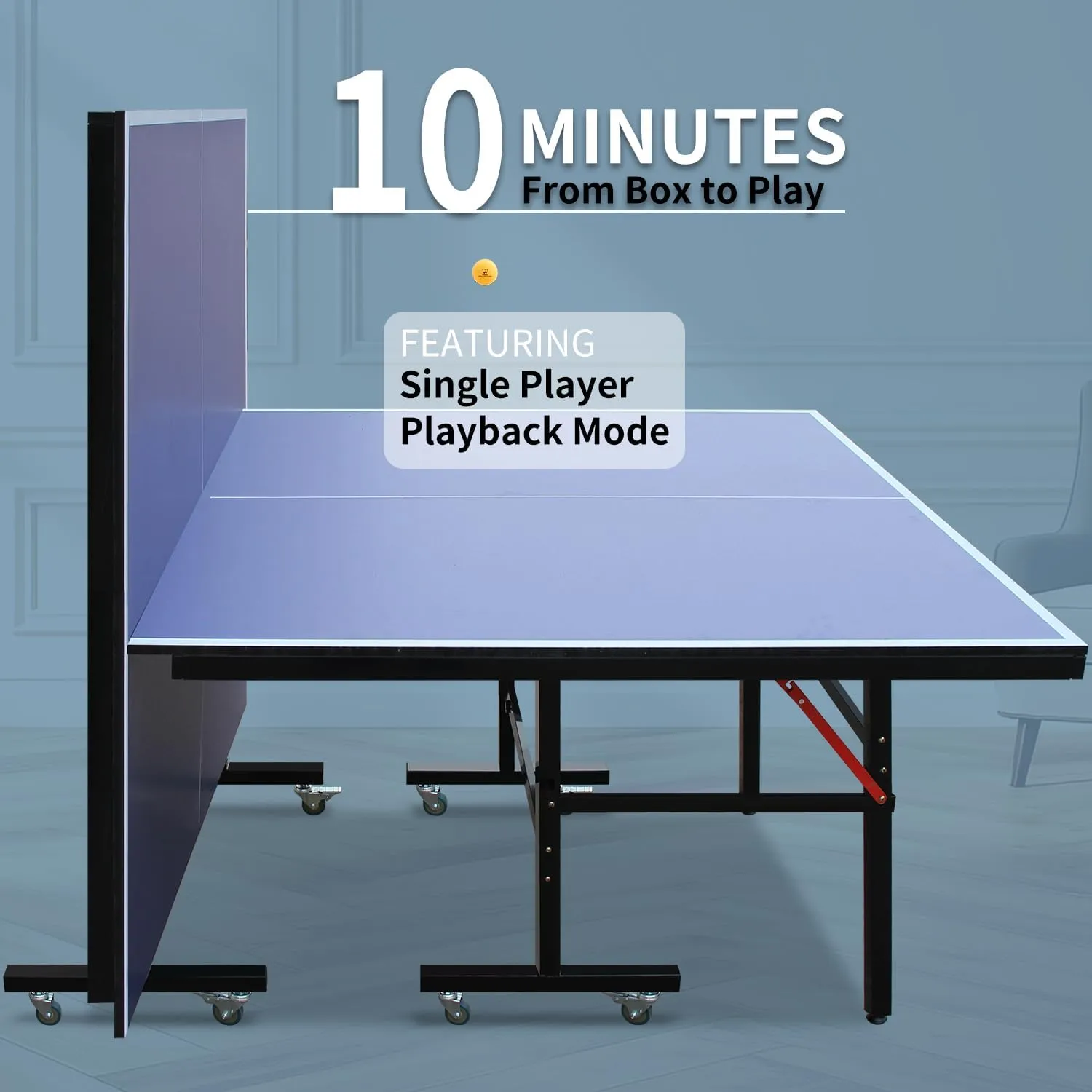 8ft Mid-Size Table Tennis Table Foldable & Portable Ping Pong Table Set for Indoor Games with Net, 2 Table Tennis Paddles and 3 Balls