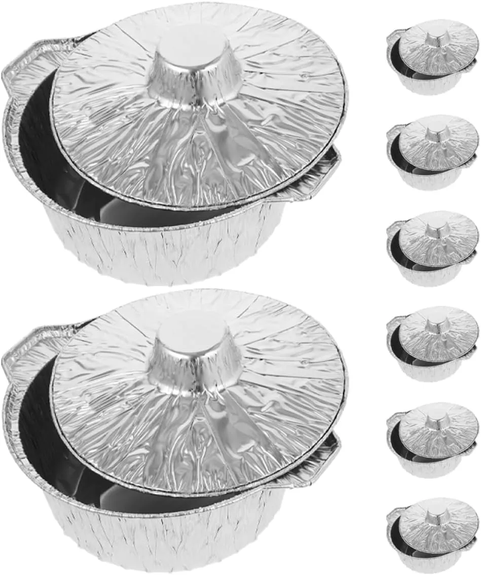 8pcs Aluminum Disposable Pots with Lids Lightweight Foil Cookware for Outdoor Cooking Camping and Picnics - Food Containers Compact and Portable Aluminum Foil Pans