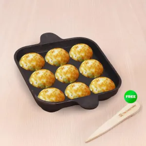 9 Pit/Cup CASTrong Cast Iron Paniyaram/Appe Pan  Free Spatula, Pre-seasoned, Natural Nonstick, 100% Pure, Toxin-free, 24 cm, 1.34 kg
