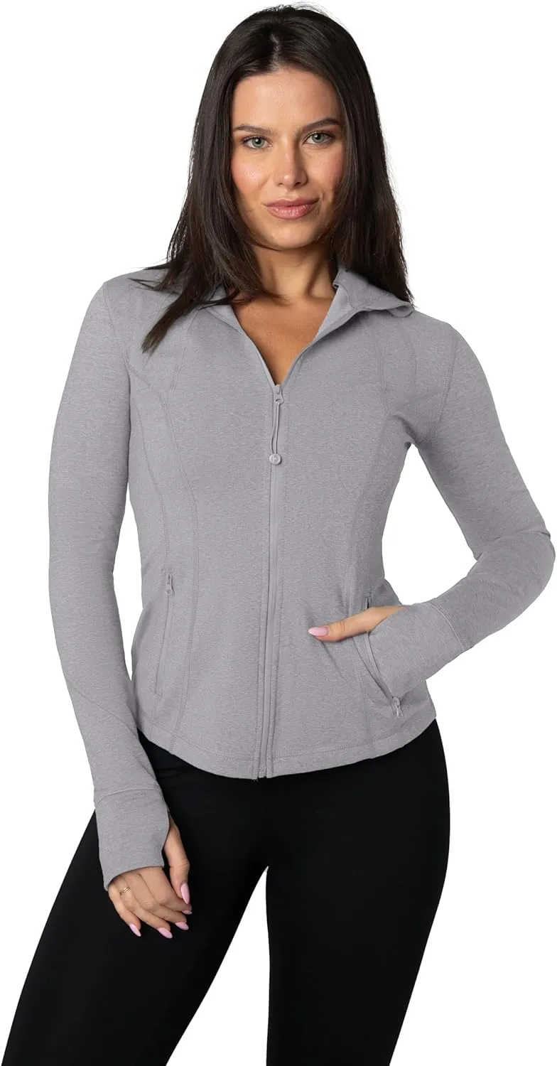 90 Degree By Reflex Full Zip Running Track Jacket Lightweight Athletic Slim Fit Jacket with Thumbholes