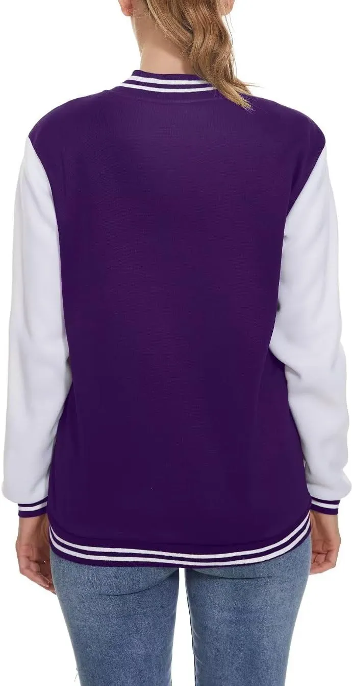 ACEFAST INC Women's Varsity Jacket Baseball Uniform Casual Long Sleeve Sport Bomber Jacket Coat