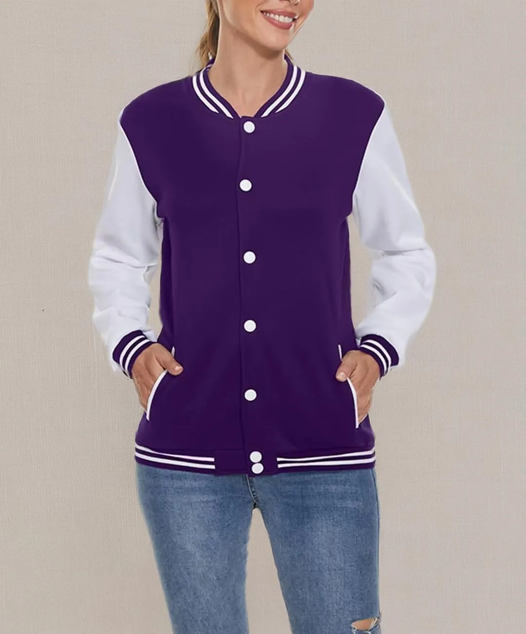 ACEFAST INC Women's Varsity Jacket Baseball Uniform Casual Long Sleeve Sport Bomber Jacket Coat