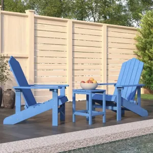 Adirondack Chairs with Table Outdoor Patio Furniture Set HDPE Aqua Blue Weather-Resistant 2 Seating Chairs & 1 Side Table for Garden Backyard Poolside