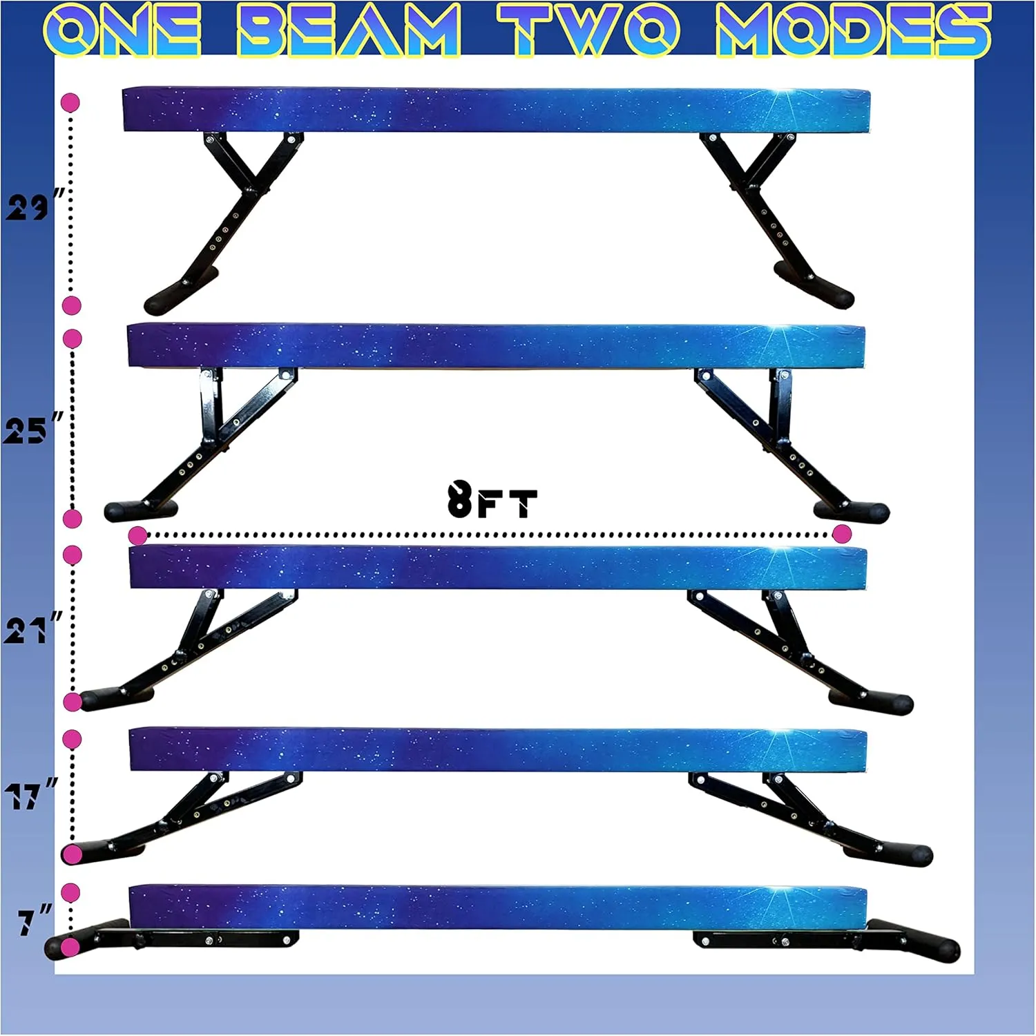 Adjustable balane Beam for Kids - 8FT Gymnastics Beam - high and Low Floor Beam for All Gymnastic Levels-Professional Gymnastic Equipment for Home and Gym Center
