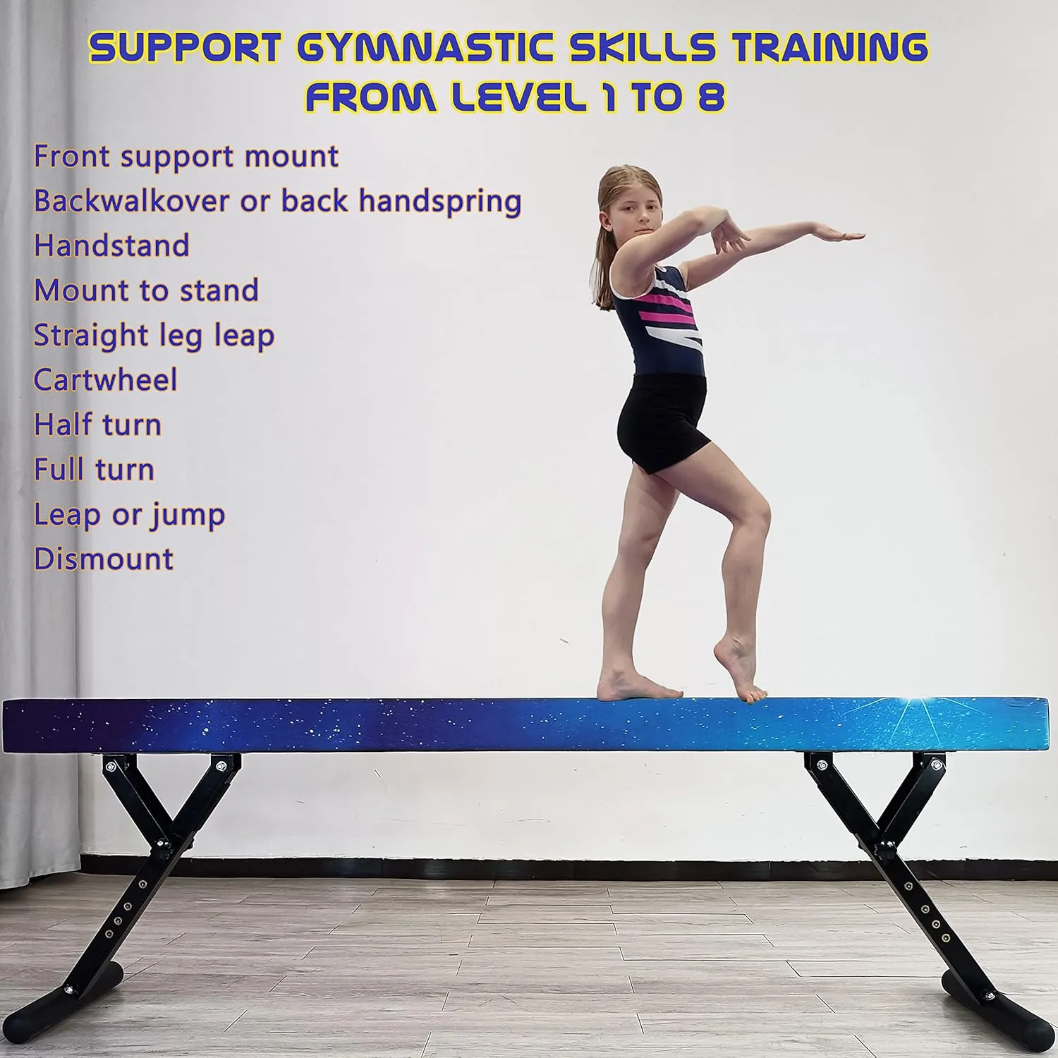 Adjustable balane Beam for Kids - 8FT Gymnastics Beam - high and Low Floor Beam for All Gymnastic Levels-Professional Gymnastic Equipment for Home and Gym Center