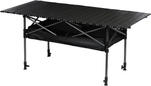Adjustable Height Camping Table, Folding Portable Outdoor Beach Table with Large Storage Organizer and Carrying Bag, Lightweight Collapsible Picnic Table for Adventures Travel Trips 120cm