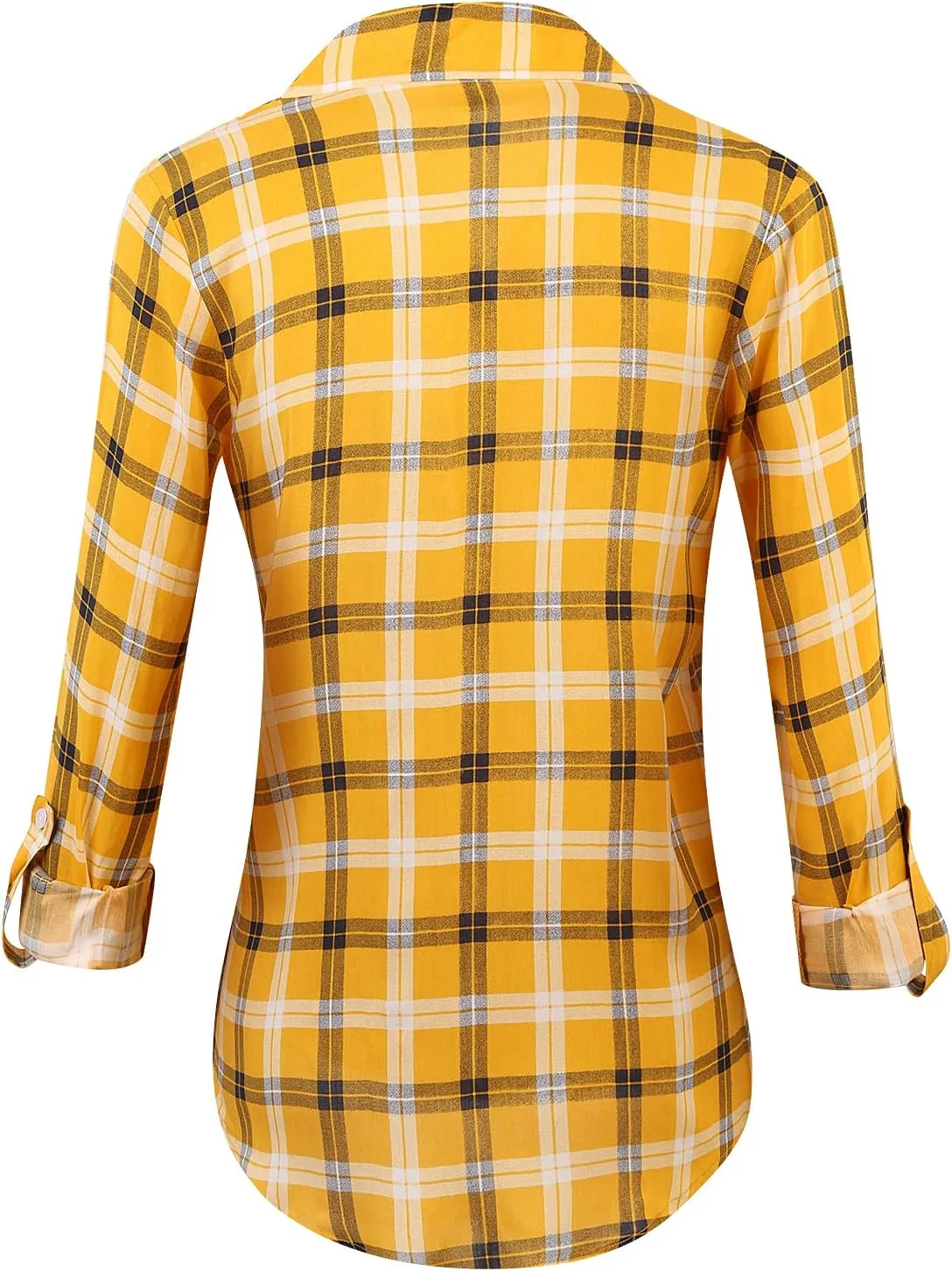 Aeslech Lightweight Plaid Shirts for Women Button Down Roll Up Sleeve Casual Tops Blouse