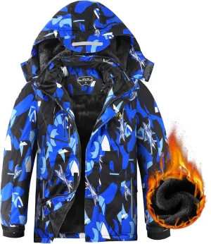 AFILOK Boy's Ski Jacket Waterproof Breathable Kids Fleece Lined Windproof Hooded Snowboard Coats