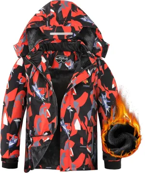 AFILOK Boy's Ski Jacket Waterproof Breathable Kids Fleece Lined Windproof Hooded Snowboard Coats