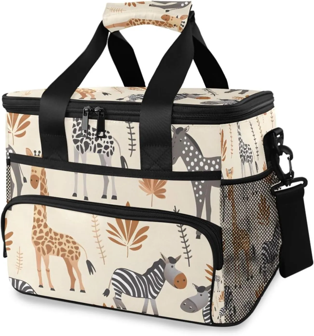 African Animals Beige Cooler Bag Insulated Cooler Soft Sided Cooler 24 Can Portable Picnic Bag Large Leakproof Lunch Bag Box for Beach Grocery Camping Travel Car Men Women