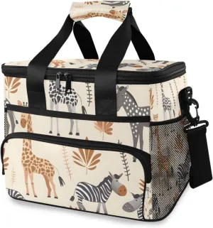 African Animals Beige Cooler Bag Insulated Cooler Soft Sided Cooler 24 Can Portable Picnic Bag Large Leakproof Lunch Bag Box for Beach Grocery Camping Travel Car Men Women