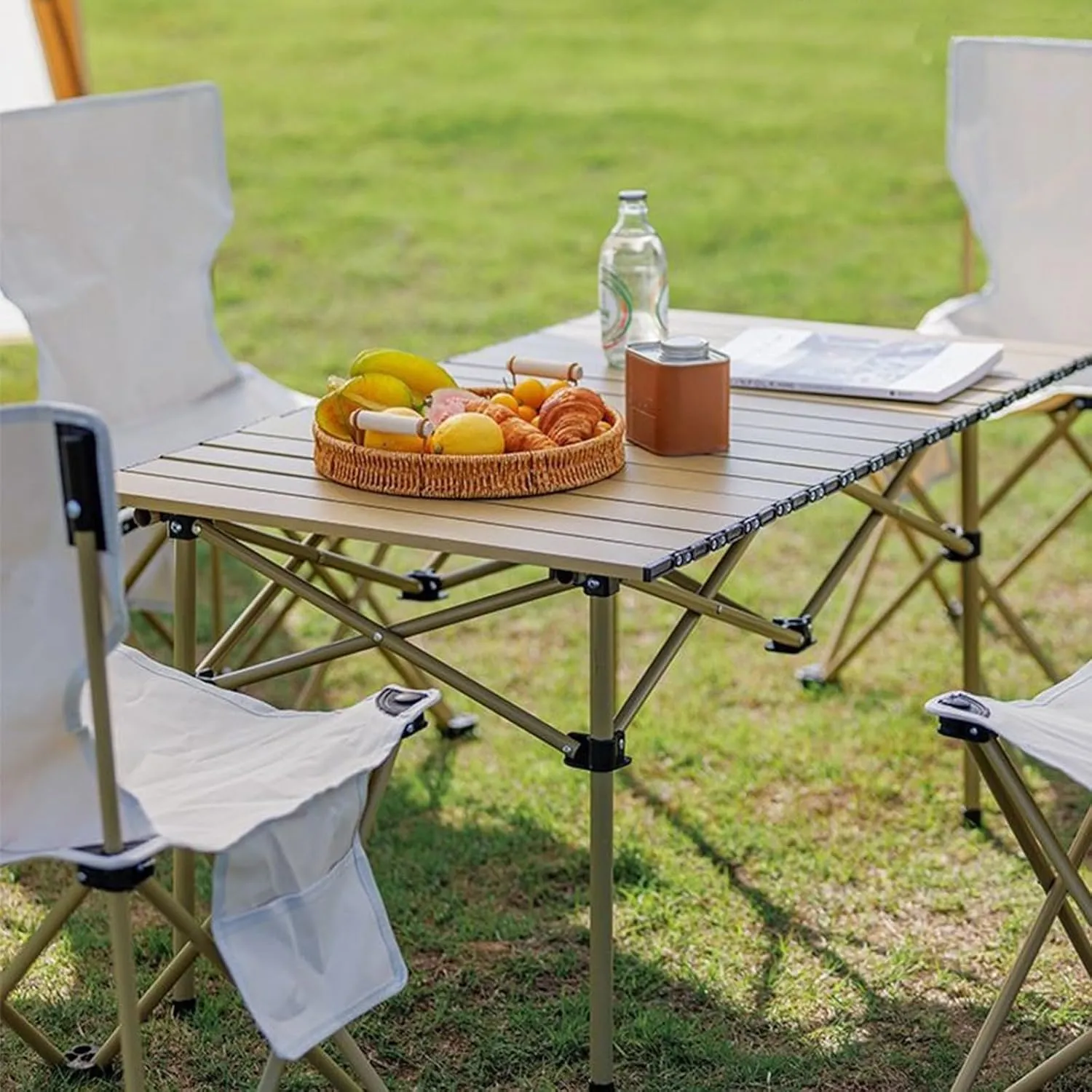 AIZYR Outdoor Compact Folding Table and Chair, Portable Roll Up Table with Storage Bags Lightweight Beach Table Chairs for Camping, Tailgating, Picnic, Gardens,7 Piece