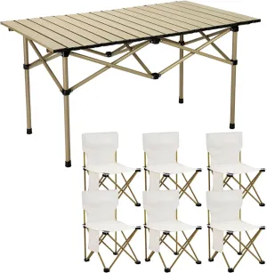 AIZYR Outdoor Compact Folding Table and Chair, Portable Roll Up Table with Storage Bags Lightweight Beach Table Chairs for Camping, Tailgating, Picnic, Gardens,7 Piece