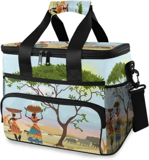 ALAZA African Women in Mountain Landscape Large Cooler Bag Lunch Box Leakproof for Outdoor Travel Hiking Beach