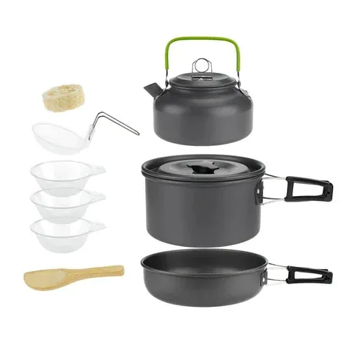 All-in-One Lightweight Camping Cookware Set for 1-5 Persons with Portable Pots, Pans, and Kettle