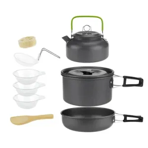 All-in-One Lightweight Camping Cookware Set for 1-5 Persons with Portable Pots, Pans, and Kettle