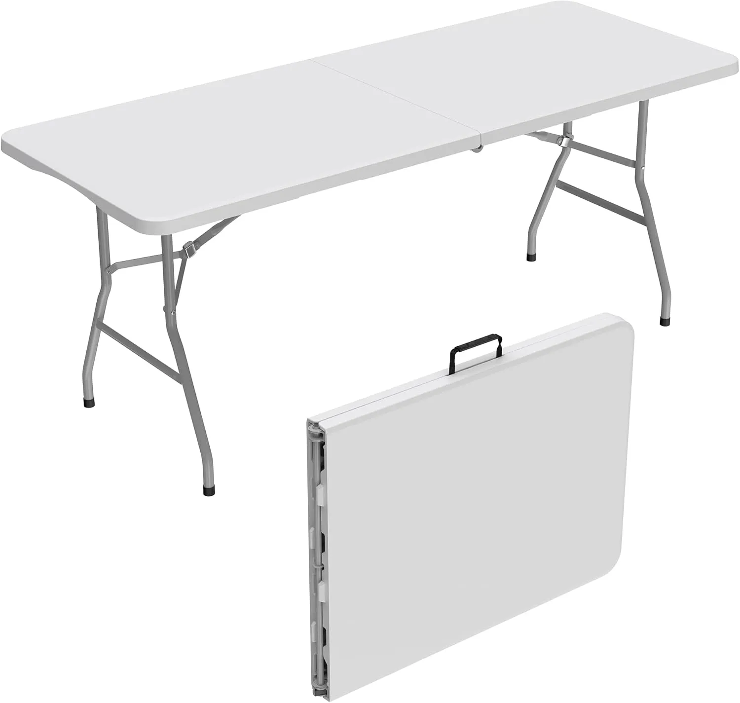 Allpop 6 Ft Folding Table, Portable Plastic Fold-in-Half Dining Table with Carrying Handle for Picnic Card Party Camping Wedding Event, White