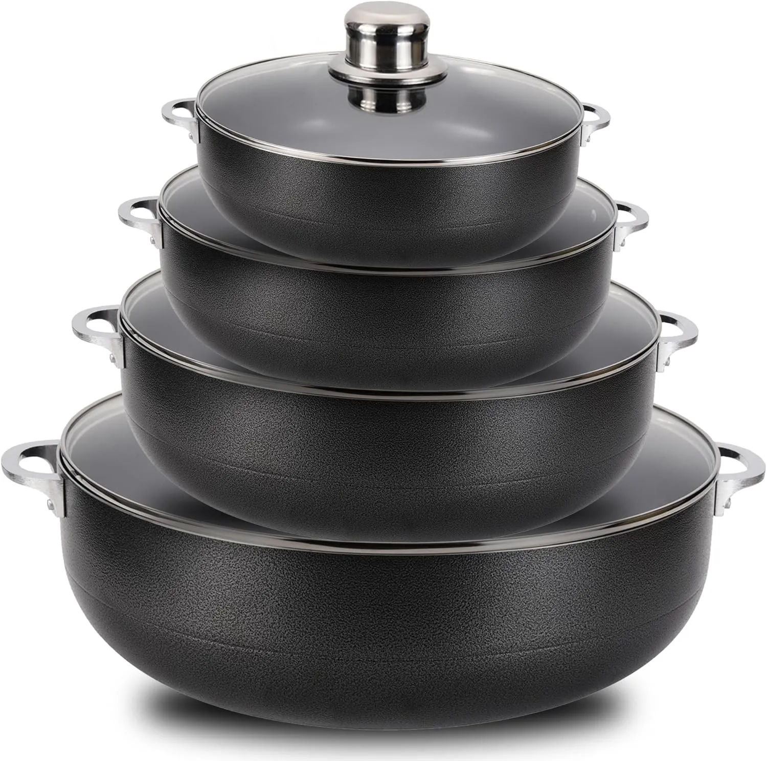 Alpine Cuisine 8-Piece Aluminum Non-Stick Caldero Stock Pot Set 2, 3.5, 7, and 13 Quart Pots Heavy Duty Cookware for Home, Kitchen, and Professional Use Multipurpose Dutch Oven for Soups, Stews, and rice
