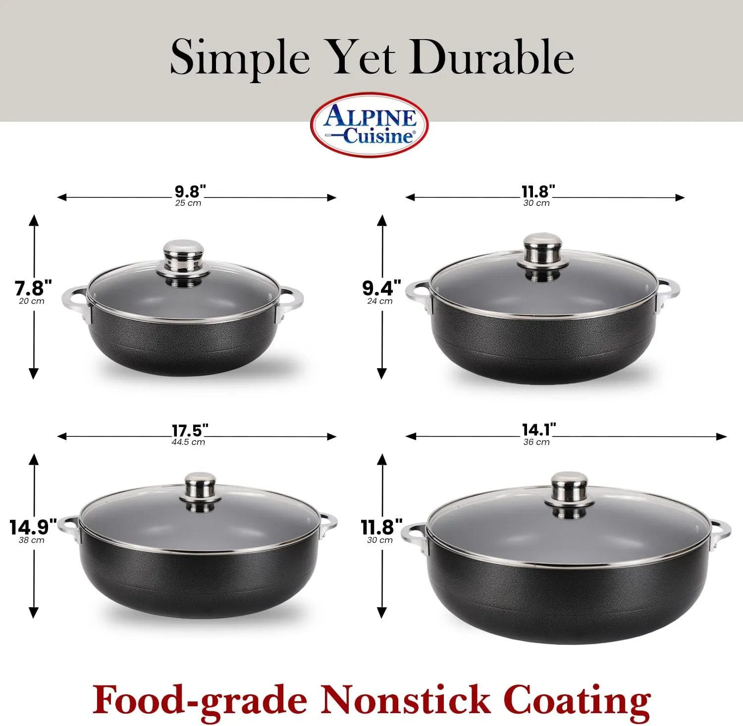Alpine Cuisine 8-Piece Aluminum Non-Stick Caldero Stock Pot Set 2, 3.5, 7, and 13 Quart Pots Heavy Duty Cookware for Home, Kitchen, and Professional Use Multipurpose Dutch Oven for Soups, Stews, and rice