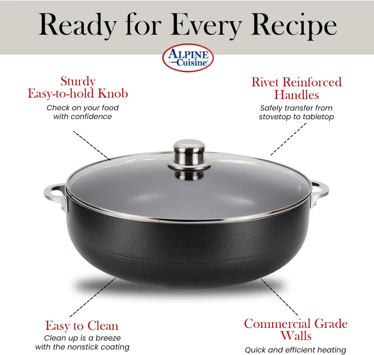 Alpine Cuisine 8-Piece Aluminum Non-Stick Caldero Stock Pot Set 2, 3.5, 7, and 13 Quart Pots Heavy Duty Cookware for Home, Kitchen, and Professional Use Multipurpose Dutch Oven for Soups, Stews, and rice