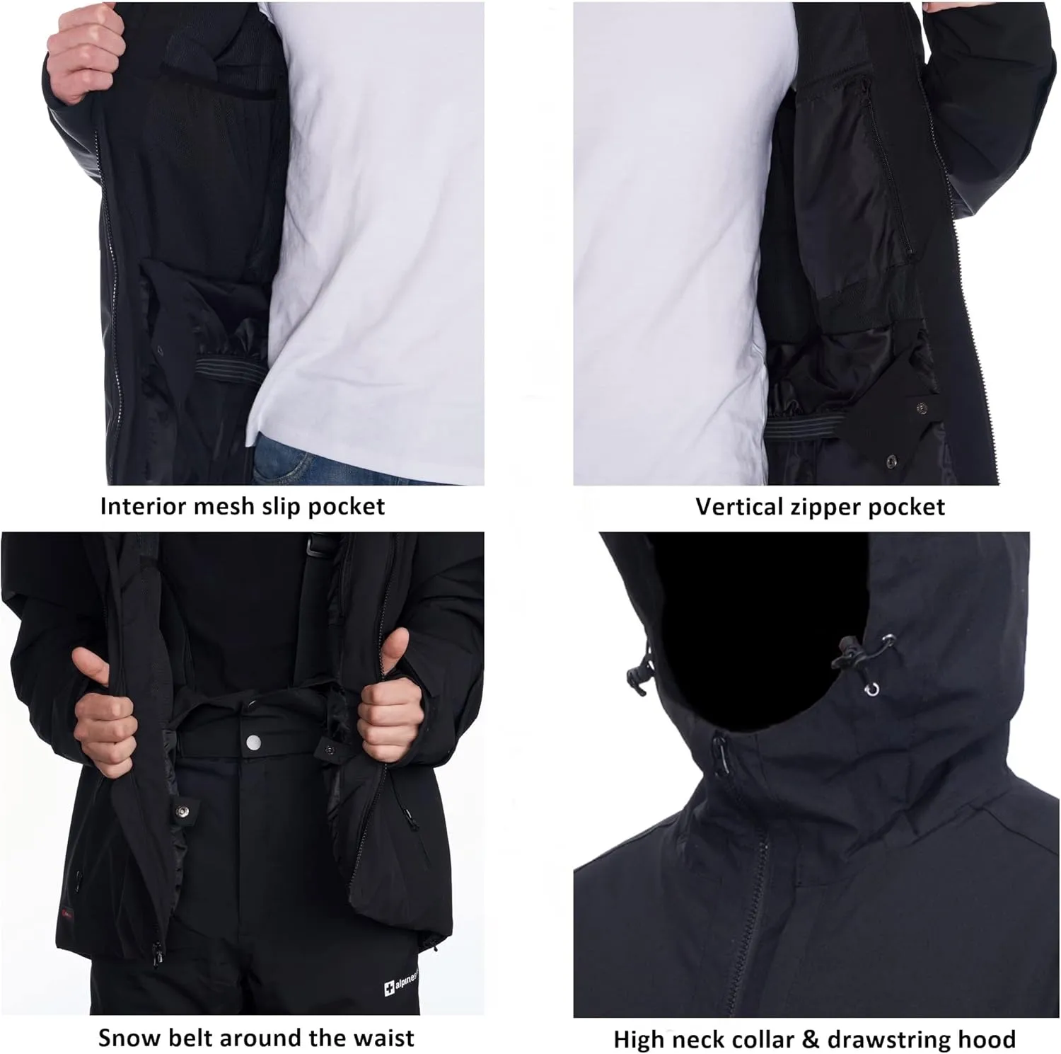 Alpine Swiss Mens Waterproof Ski Jacket Hooded Snowboarding Coat Warm Winter Snow Jacket Raincoat