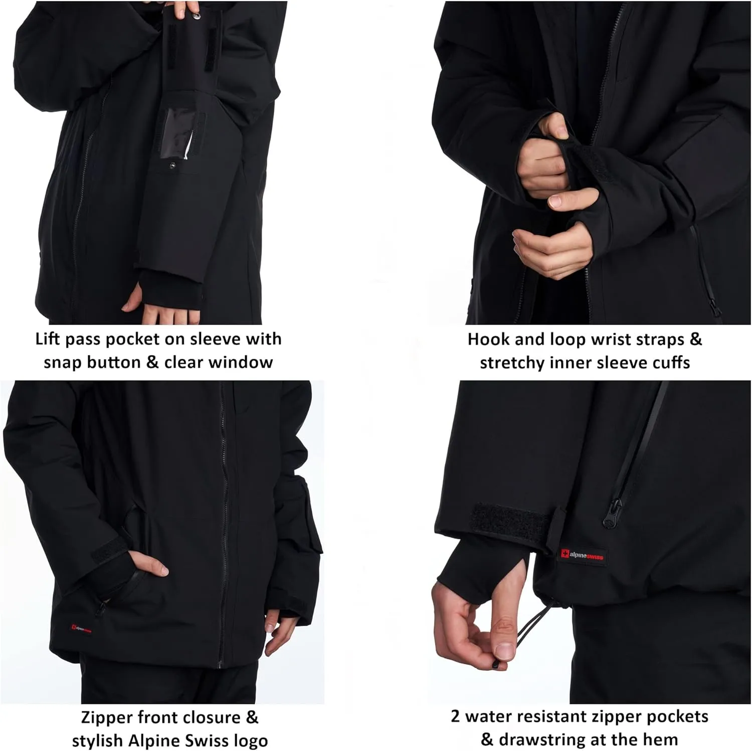 Alpine Swiss Mens Waterproof Ski Jacket Hooded Snowboarding Coat Warm Winter Snow Jacket Raincoat