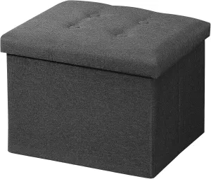 AmasSmile Storage Ottoman Folding Foot Rest Stool, 17 inches Linen Footstool Bench, Short Ottoman Bench, Storage Foot Rest Store, Books, Dark Grey