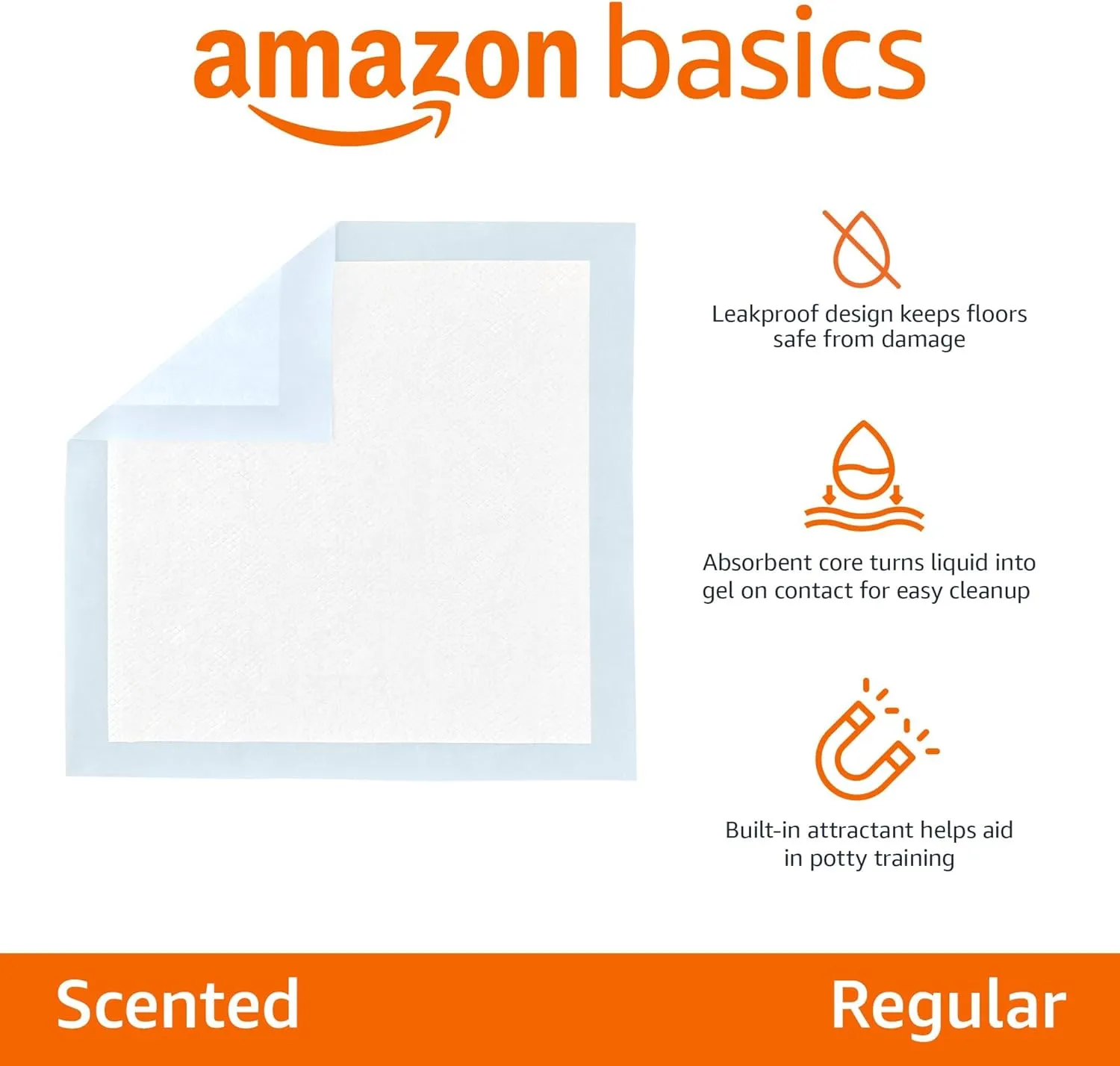Amazon Basics Absorbent Dog and Puppy Pee Pads with 5-Layer Leak-Proof Design and Quick-Dry Surface for Potty Training, Regular, 22 x 22 Inch, Scented - Pack of 150, Blue