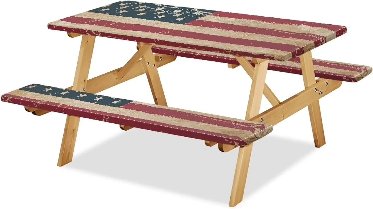 American Flag Picnic Table Cover with Bench Covers Reusable Rectangle Table and Seat Covers with Elastic Edges Fits for Table 30"x 72"/30" x94 Camping RV Gear Must Have