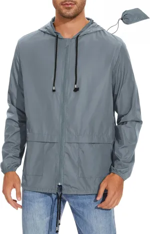 American Trends Packable Mens Rain Jacket Lightweight Waterproof Raincoats with Hood Windbreaker for Travel M-3XL Available