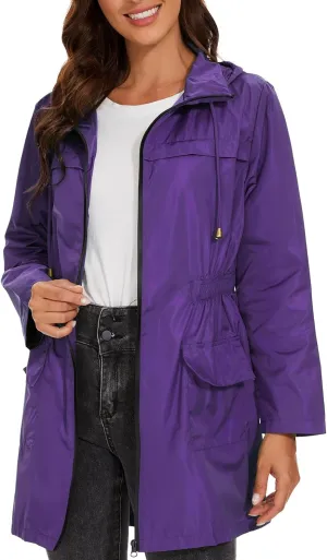 American Trends Rain Jacket Women Waterproof with Hood Windbreaker Jacket Travel Rain Coat Packable Lightweight Long Raincoat