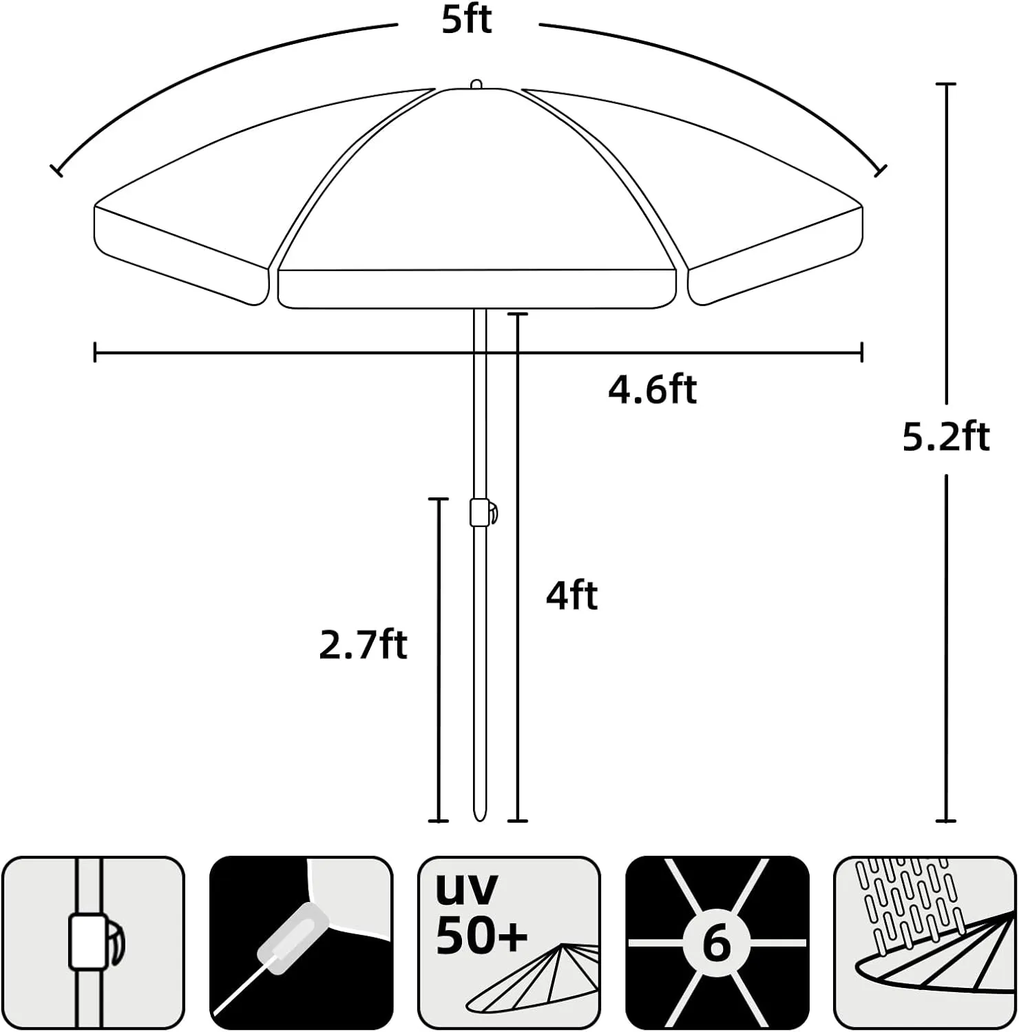 AMMSUN 5ft Seaside Umbrella for Sand Box Water Table Picnic Table - Kids Durable Umbrellas for children Beach Camping Garden Outdoor Play Shade Blue Yellow Octopus